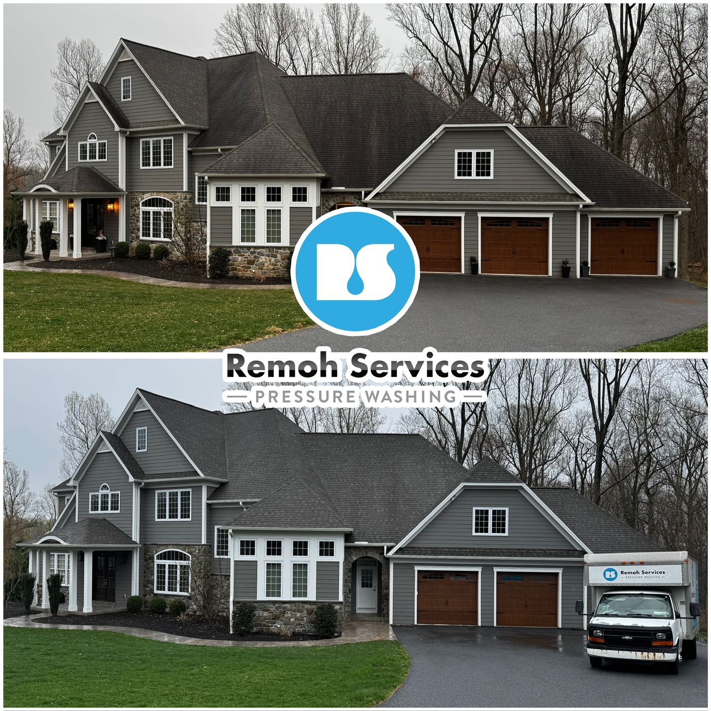 Before and after: house wash, stone and siding home