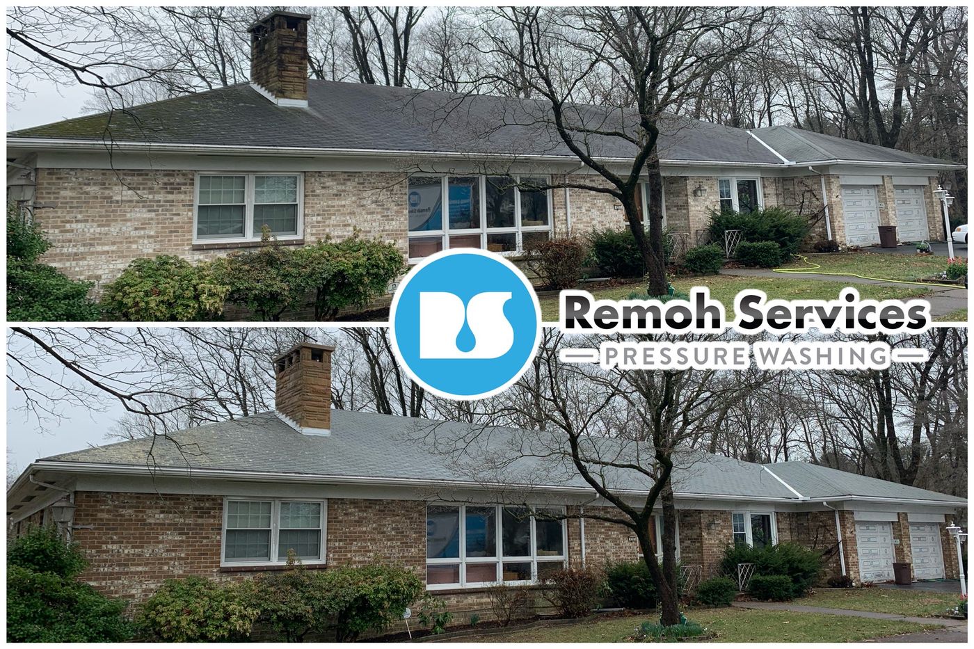 Before and after: roof wash, brick ranch