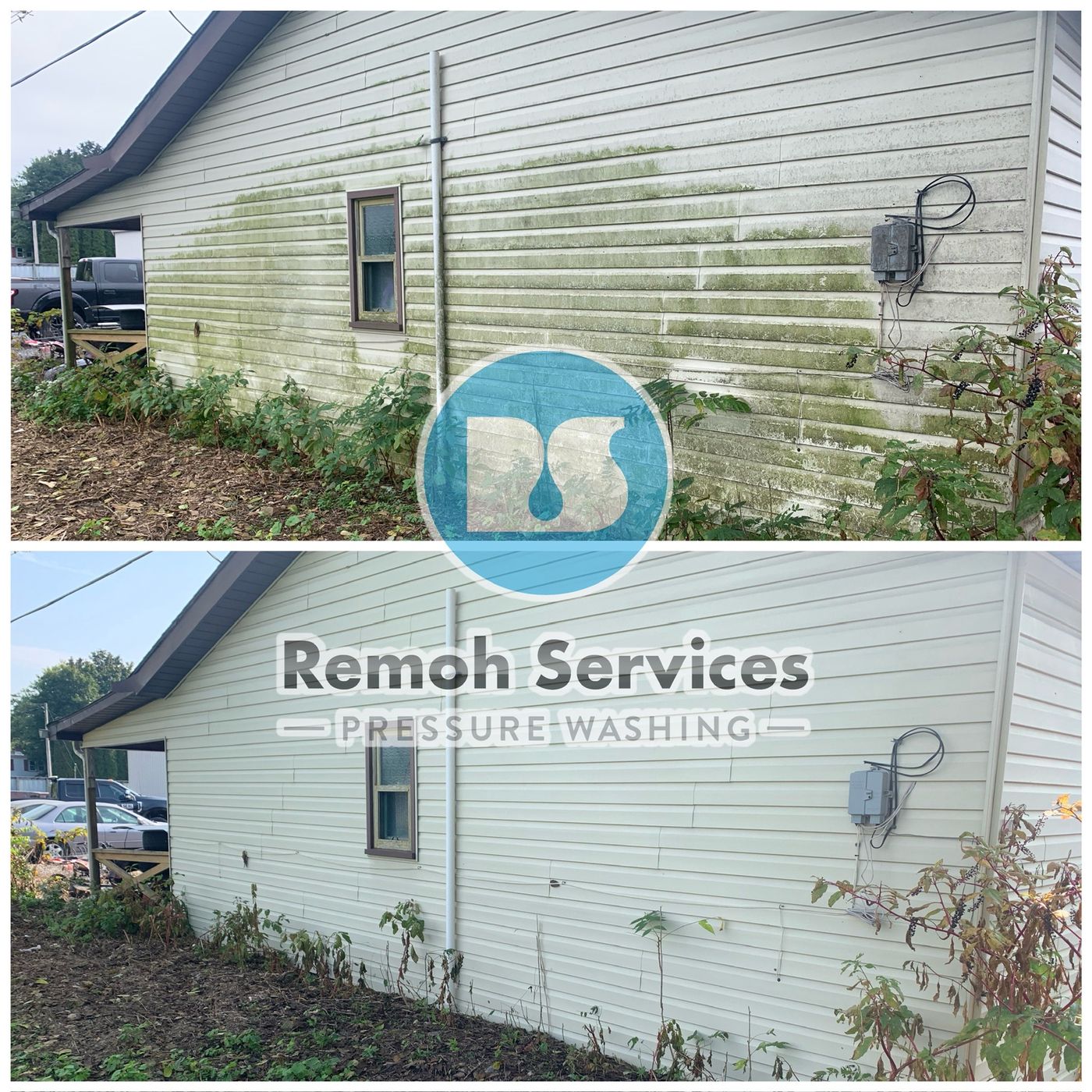 Before and after: siding soft wash, mildew removal