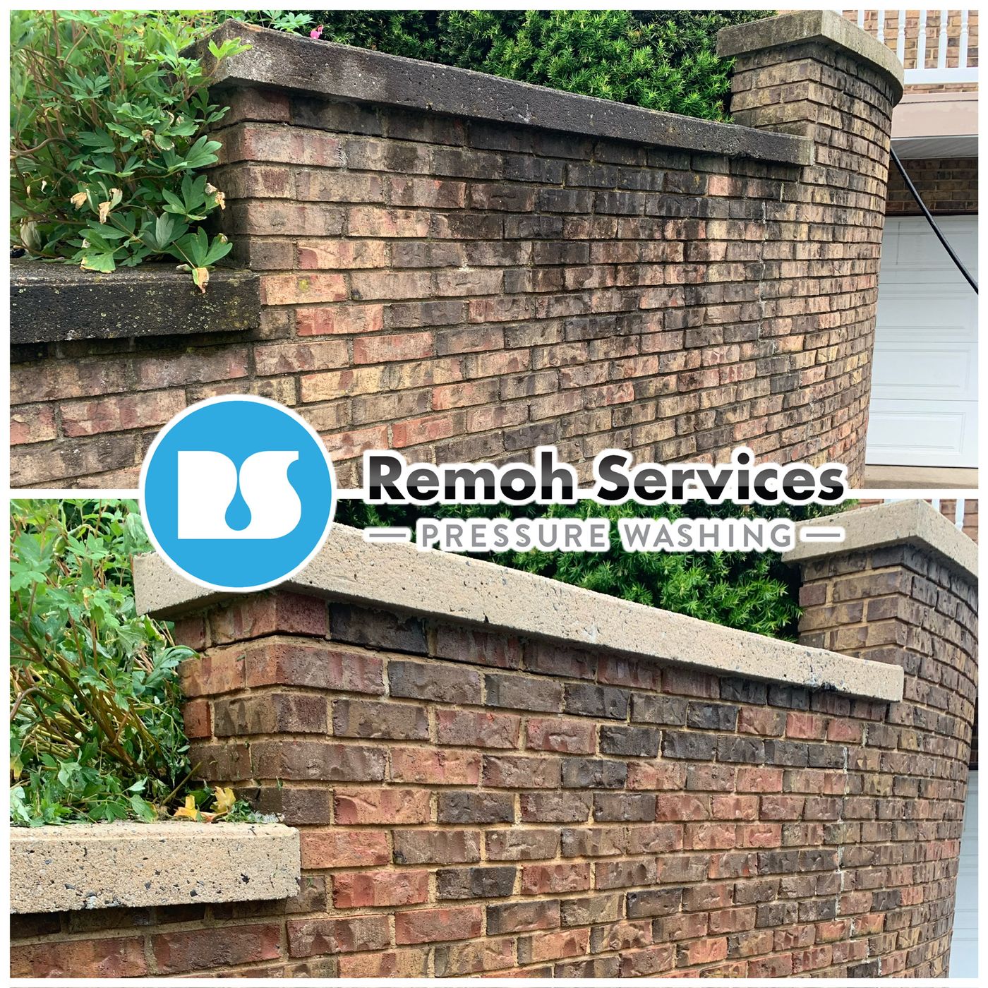 Before and after: curved brick wall cleaning