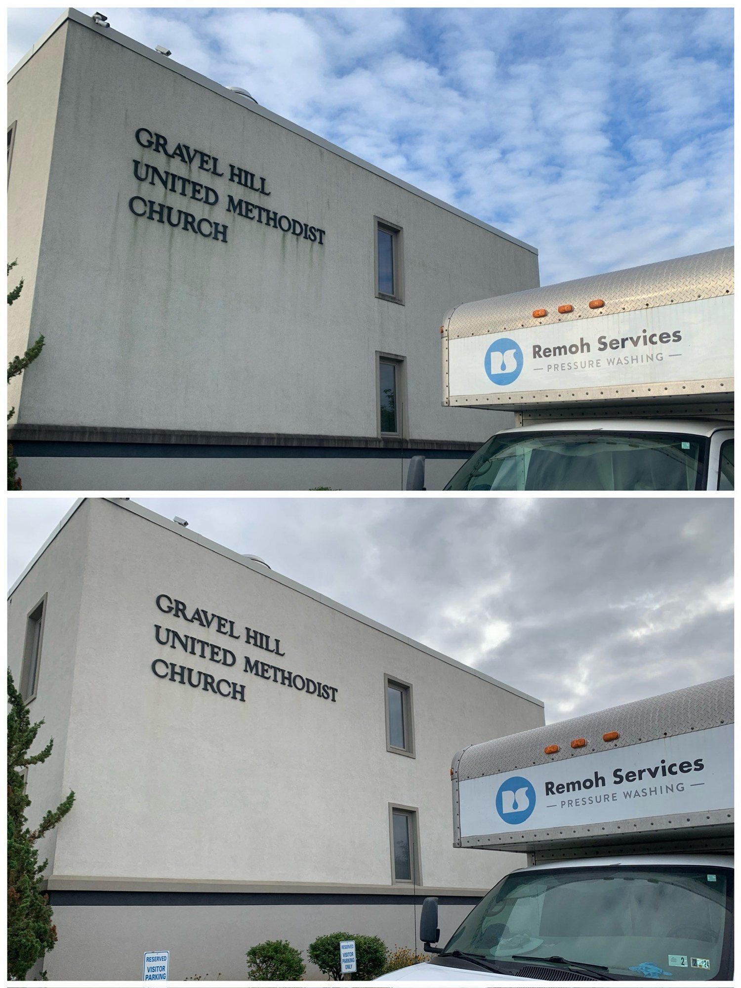 Before and after: commercial wash, church exterior wall
