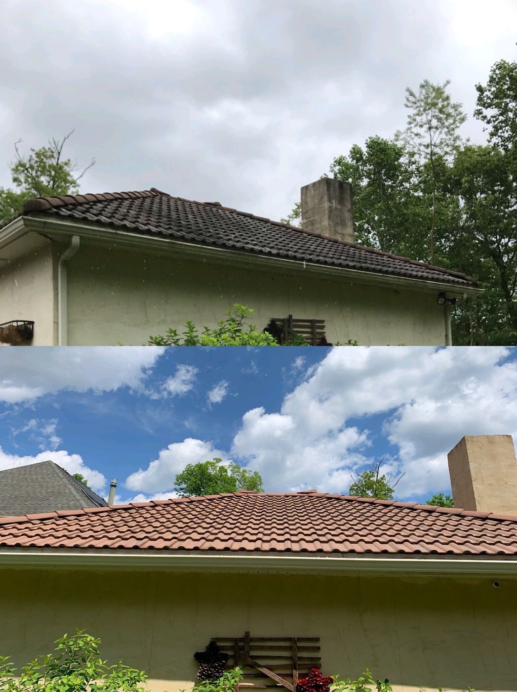 Before and after: tile roof cleaning