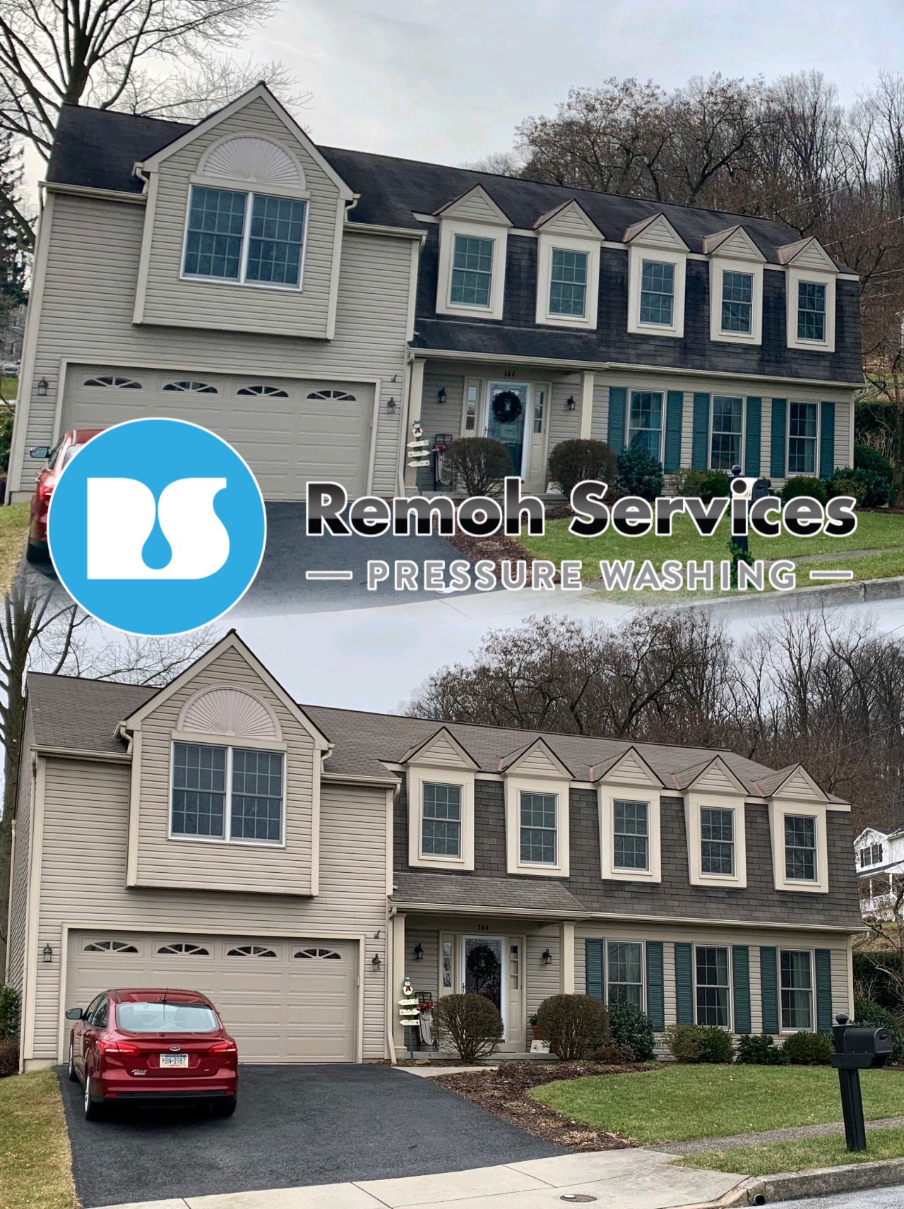 Before and after: soft wash roof cleaning, dutch colonial