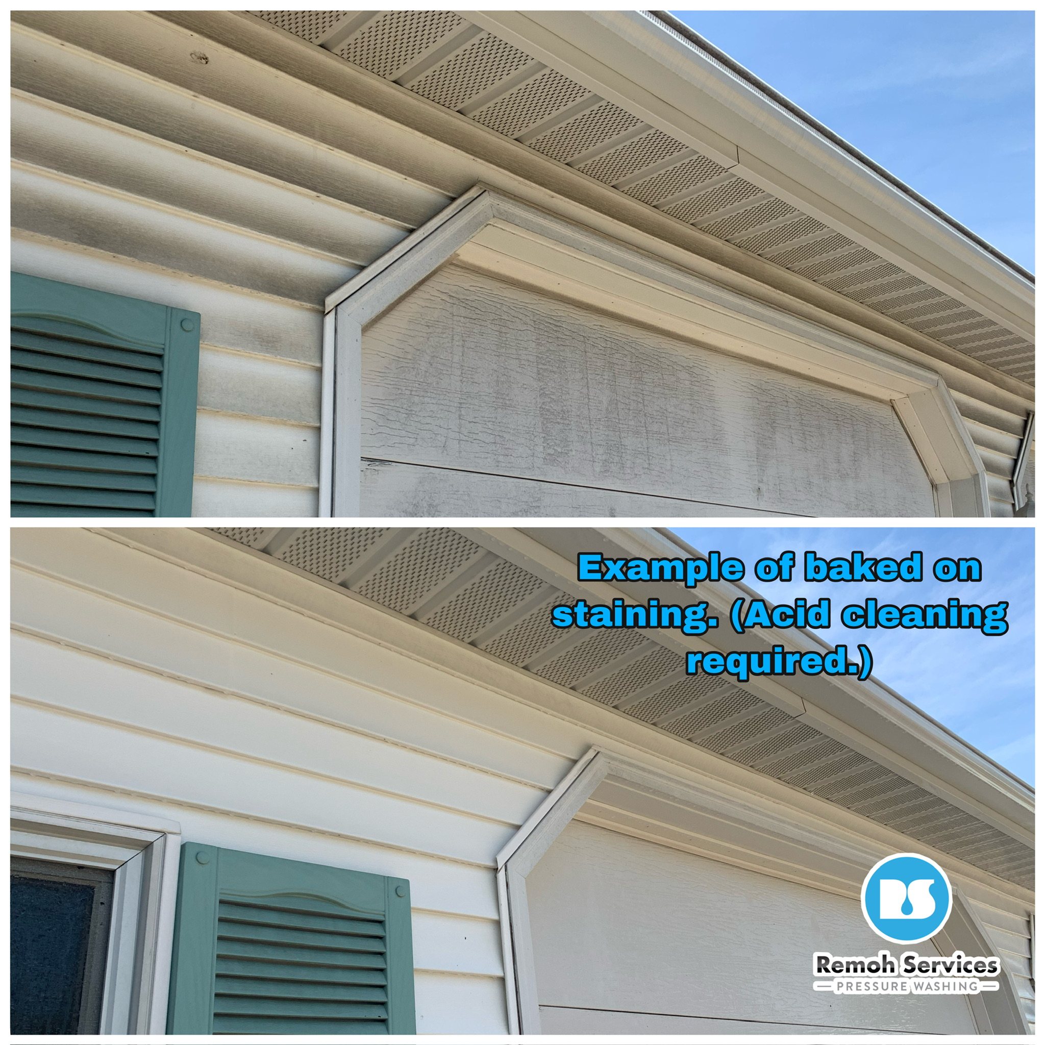 Before and after: baked-on stain removal, vinyl siding